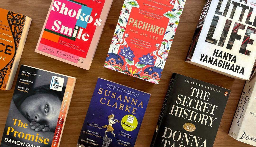 When TikTokification of Books becomes more important than Reading Cover Image. Books like Shokos smile, Pachinko, A Little Life, The Secret History, The Goldfinch, Piranesi, The Promise, and Circie on a table